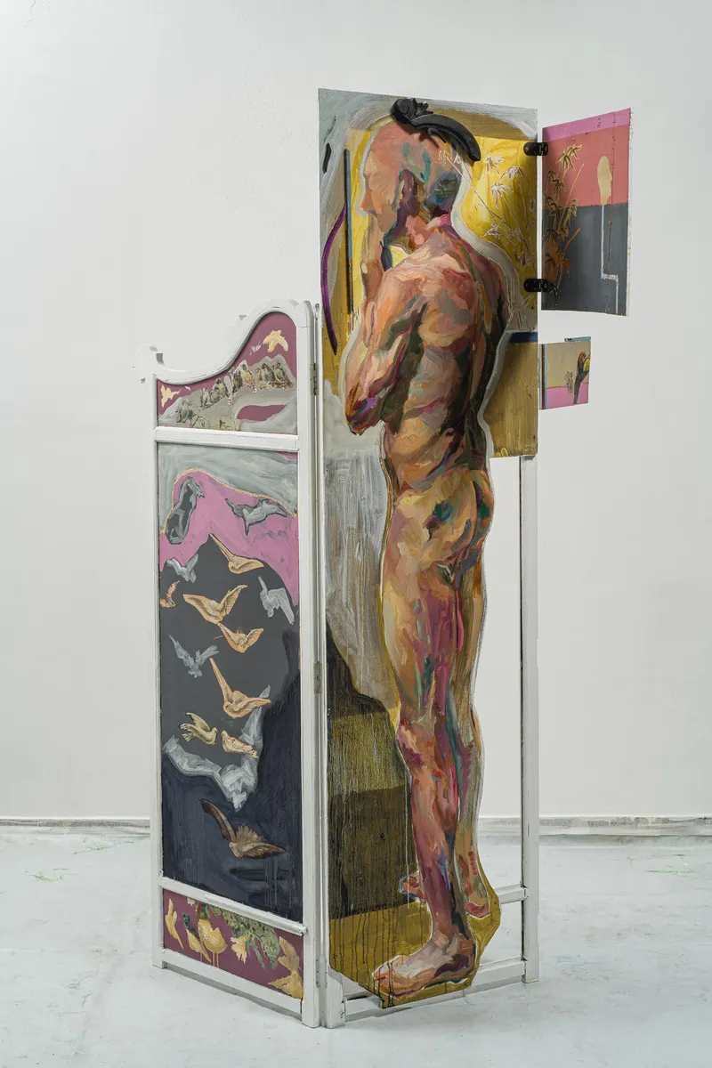 Biombo, 2024 — Oil, Acrylic, Charcoal, Oil stick, Pen, Wood, by João Hisse